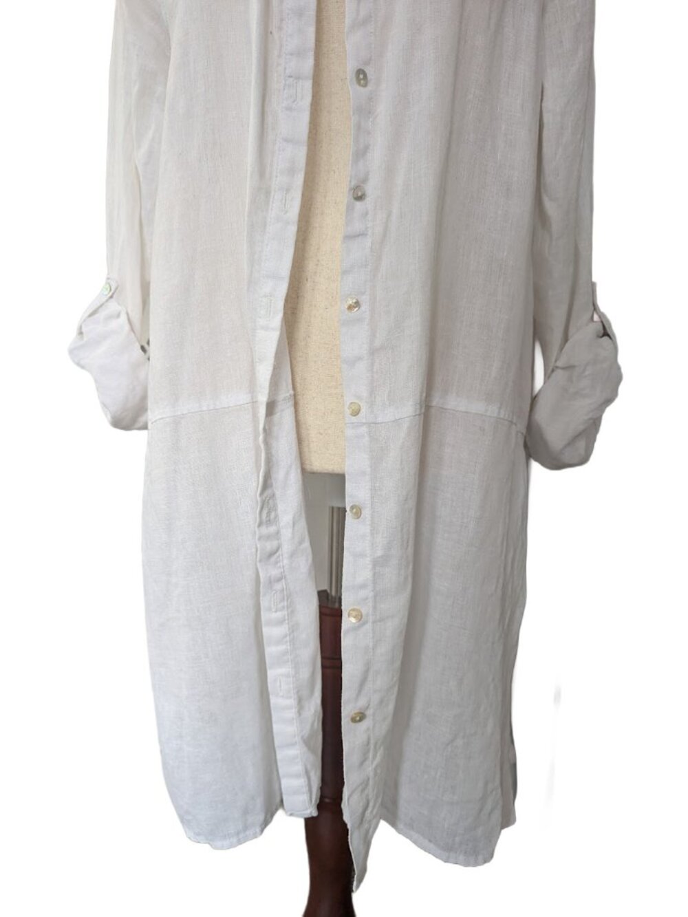 Tahari 100% Linen Button Down White Tunic - Picture 4 of 11